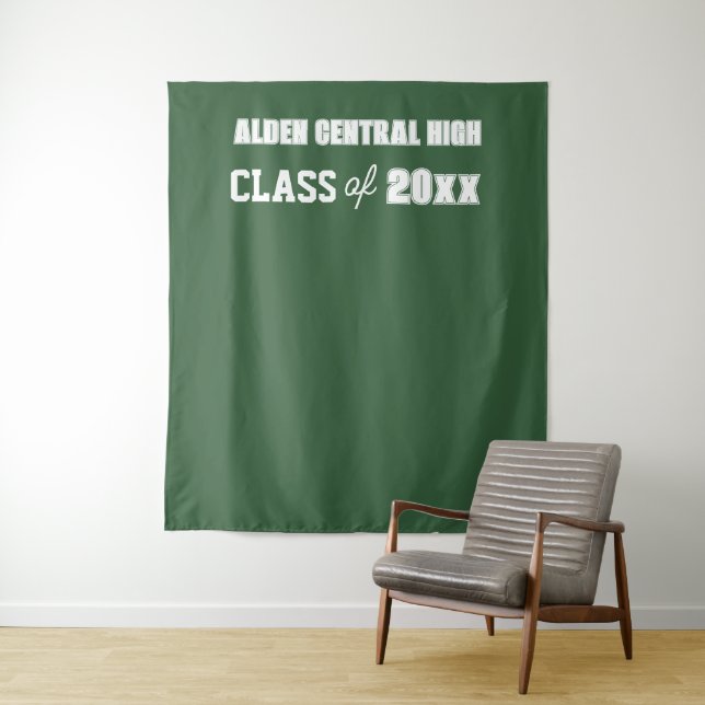 Green and White School Colours Photo Backdrop Tapestry (In Situ)