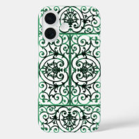 Green and white scrollwork pattern