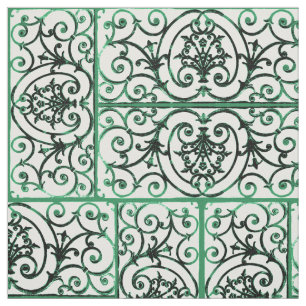Green and white scrollwork pattern fabric