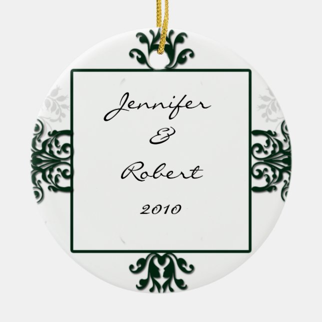 Green and White Silver Damask Ceramic Tree Decoration (Front)