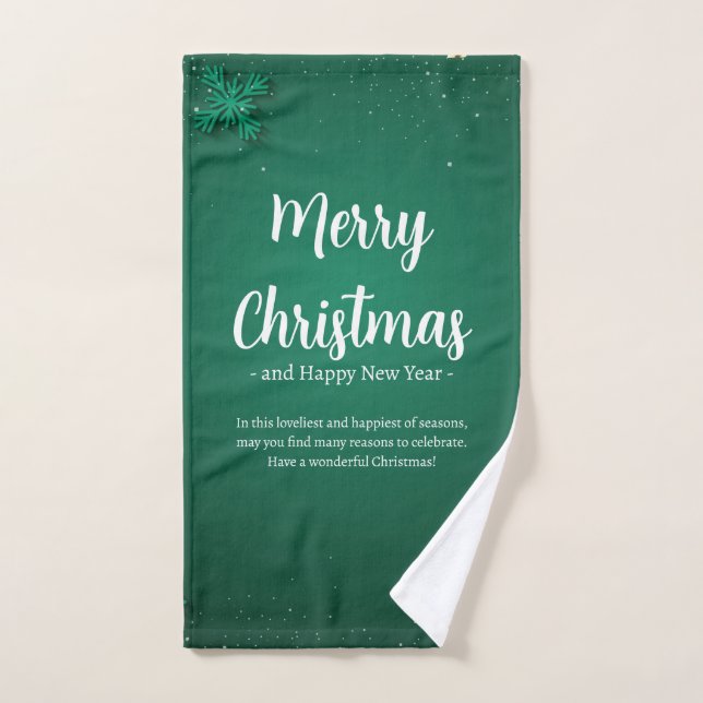 Green and White Simple Christmas Day and New Year  Hand Towel (Hand Towel)