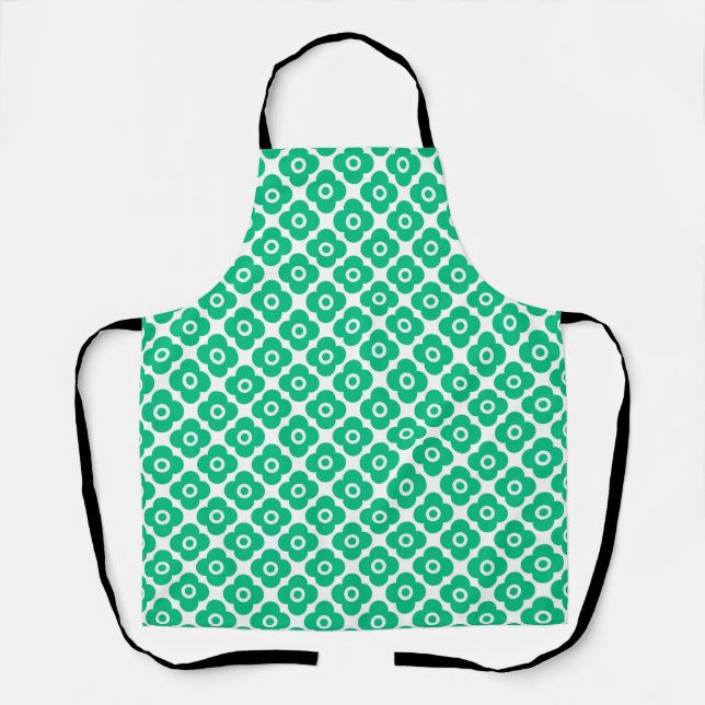 Green and white simple floral pattern retro apron (Front)