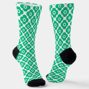 Green and white simple floral pattern retro socks