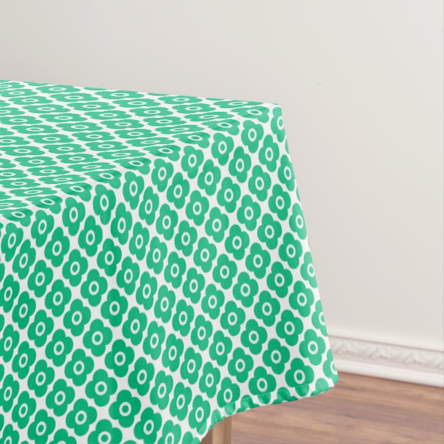 Green and white simple floral pattern retro tablecloth (In Situ)