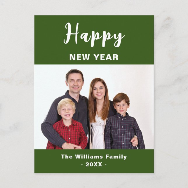 Green And White Simple Happy New Year Family Photo Postcard (Front)