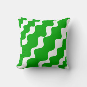 Green and white slanting waves pattern  cushion