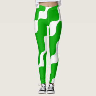 Green and white slanting waves pattern leggings