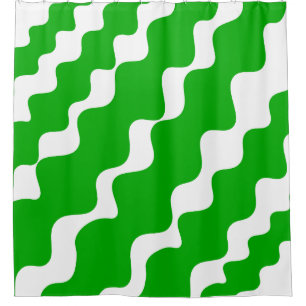 Green and white slanting waves pattern  shower curtain