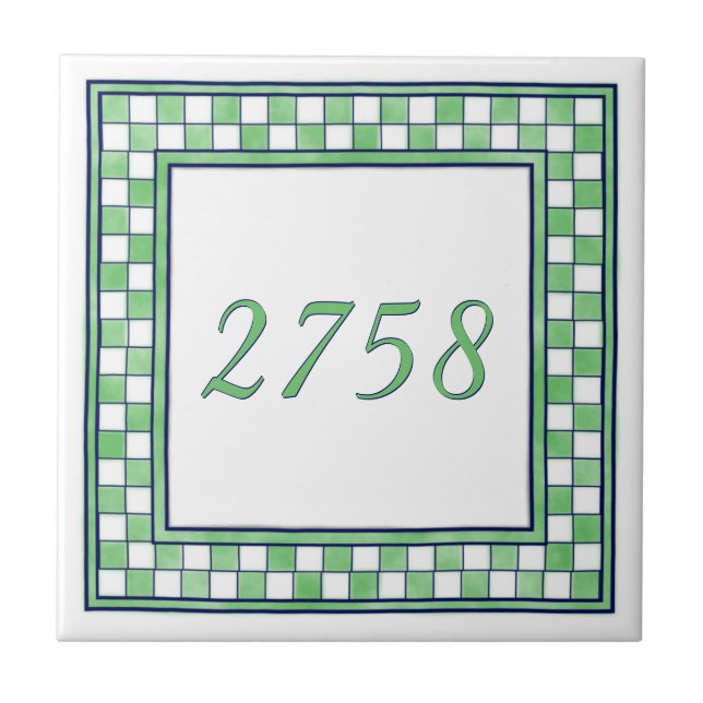 Green and White Small House Number Ceramic Tile (Front)