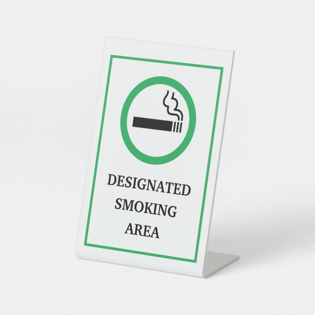 Green and White Smoking Area Metal A-Frame Pedestal Sign (Front)