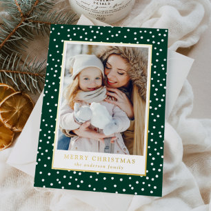 Green and White Snowballs 2 Photo Foil Holiday Card