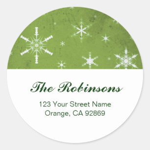 Green and White Snowflake Christmas Address Labels