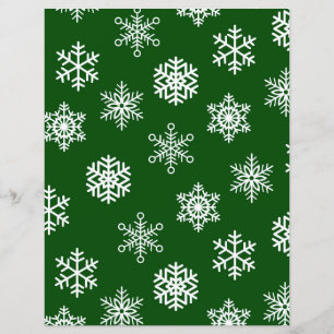 Green and White Snowflake Scrapbook Paper