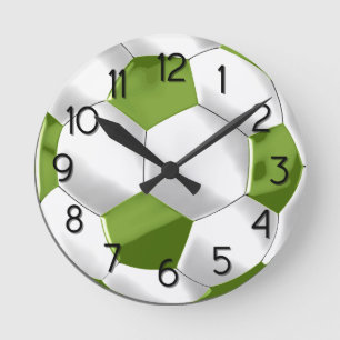 Green and White Soccer Ball Round Clock
