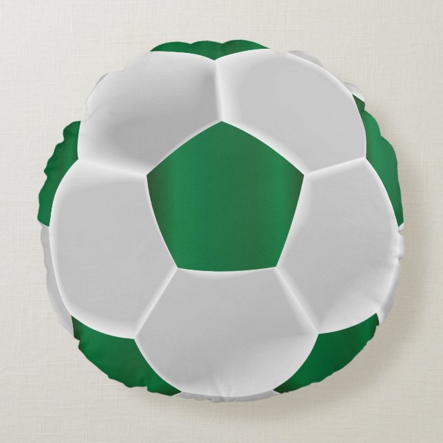 Green and White Soccer Ball Round Cushion (Front)