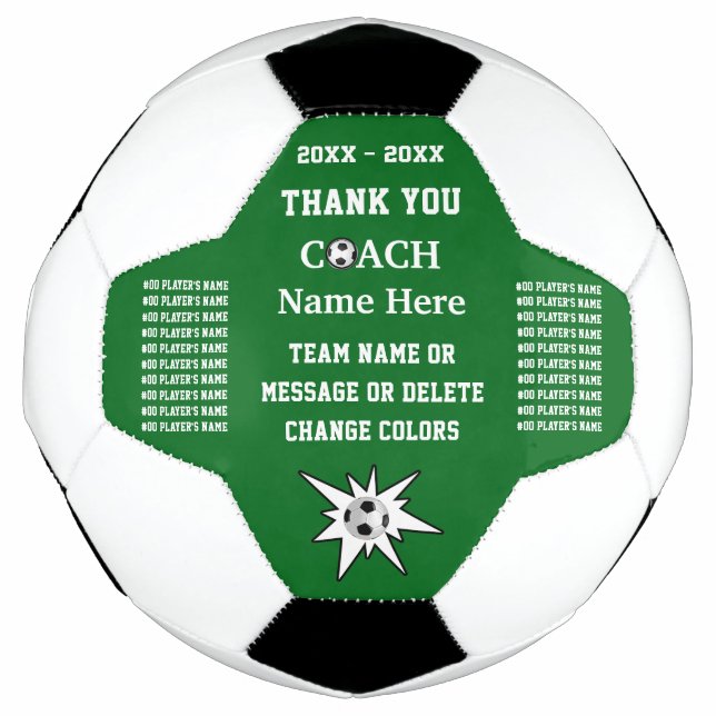 Green and White, Soccer Coach Gifts Thank You,  Soccer Ball (Front)