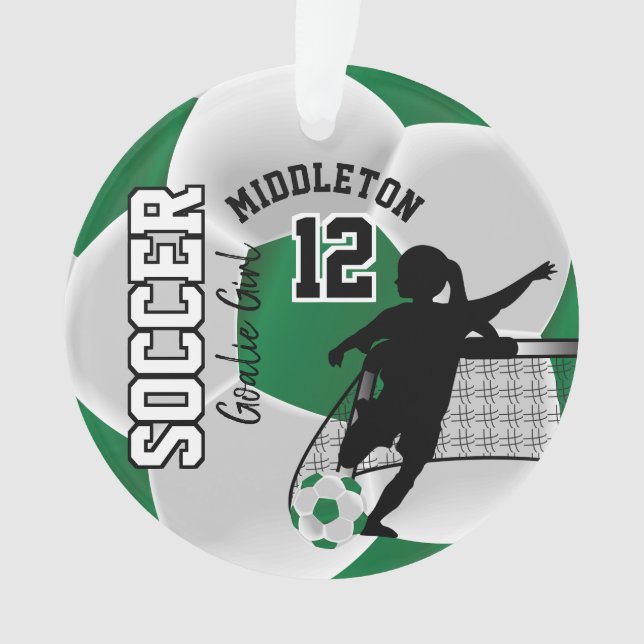 Green and White Soccer Goalie Girl Ornament (Front)