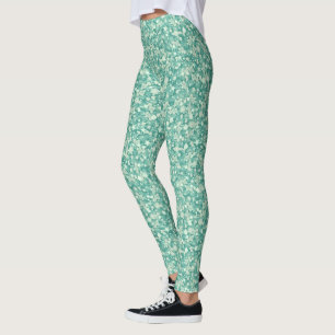 Green And White Sparkly Glitter Leggings