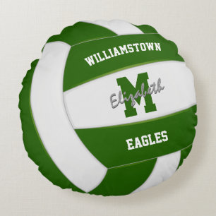 green and white sports team colours volleyball round cushion