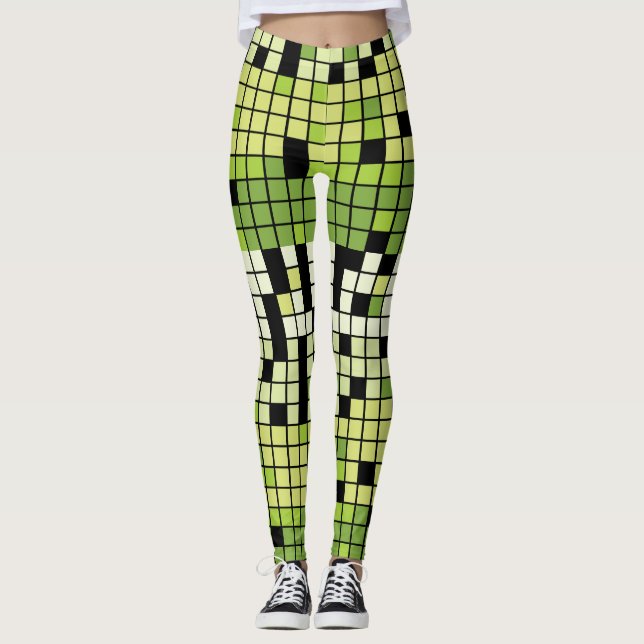 Green and White Squares with Custom Colour Leggings (Front)