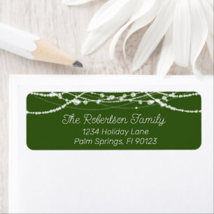 Green and White String Lights Return Address Label