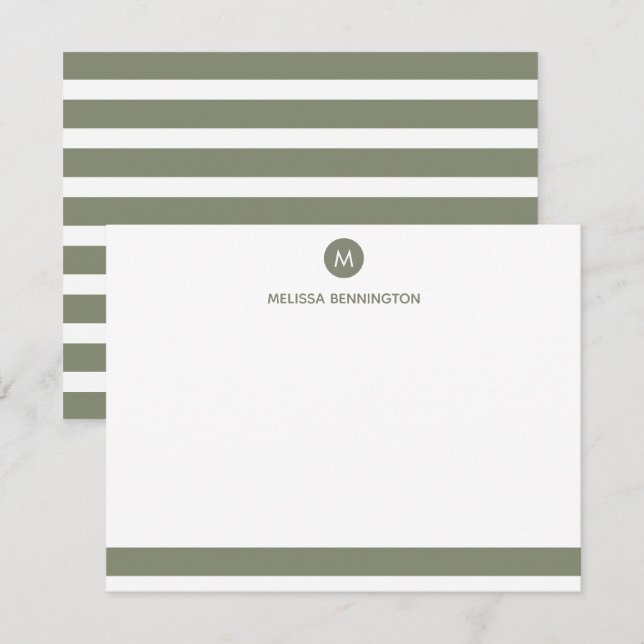 Green and White Stripe Monogram Personalised Card (Front/Back)