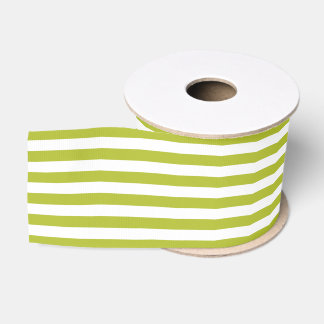 Green and White Stripe Pattern Grosgrain Ribbon