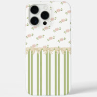 Green and White Stripe Pink Flowers Paris Inspired