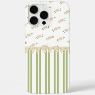 Green and White Stripe Pink Flowers Paris Inspired iPhone 16 Pro Max Case