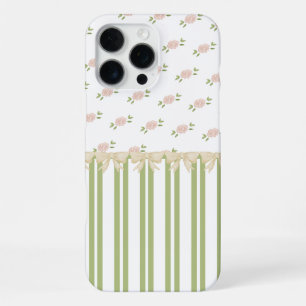 Green and White Stripe Pink Flowers Paris Inspired iPhone 16 Pro Max Case