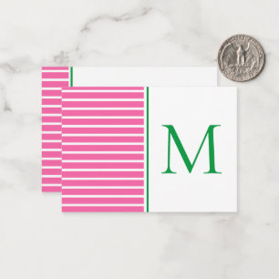 Green and White Stripe With Navy Blue Monogram Card