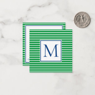 Green and White Stripe With Navy Blue Monogram Card