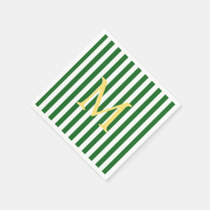 Green and White Striped Monogram Paper Napkins