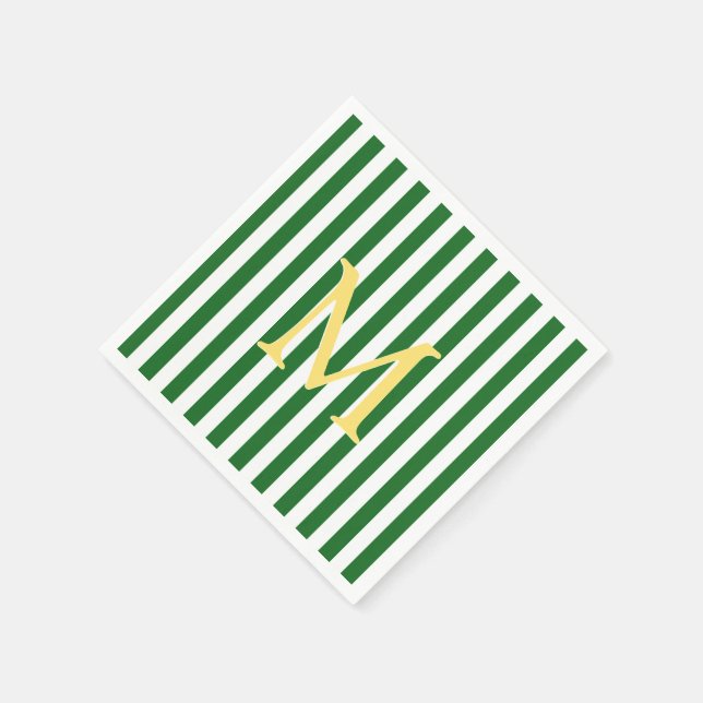 Green and White Striped Monogram Paper Napkins (Corner)
