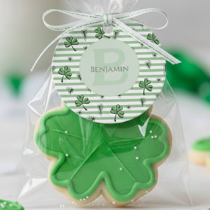 Green and White Striped Shamrock Hearts Favour Tags