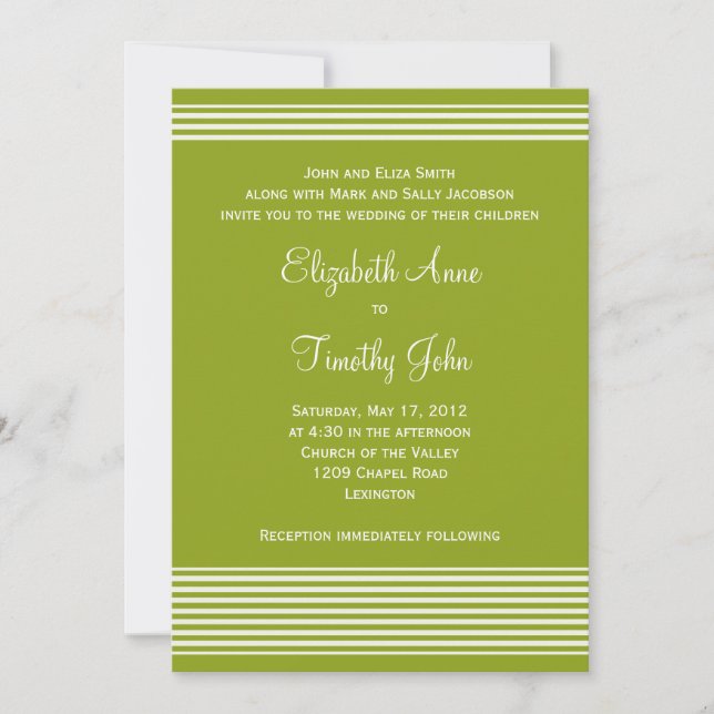 Green and White Striped Wedding Invitation (Front)