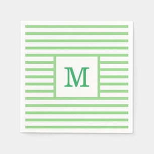 Green and White Stripes Custom Monogram Napkin