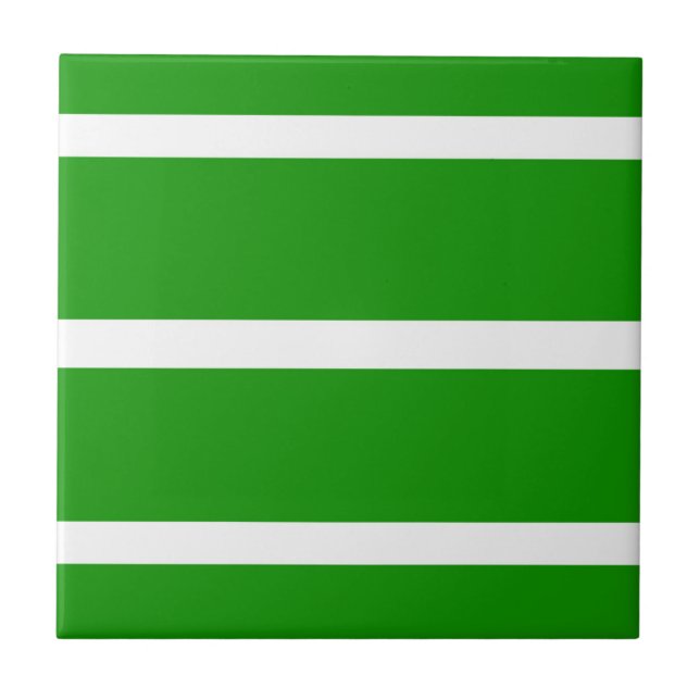 Green and White Stripes Design Ceramic Tile (Front)