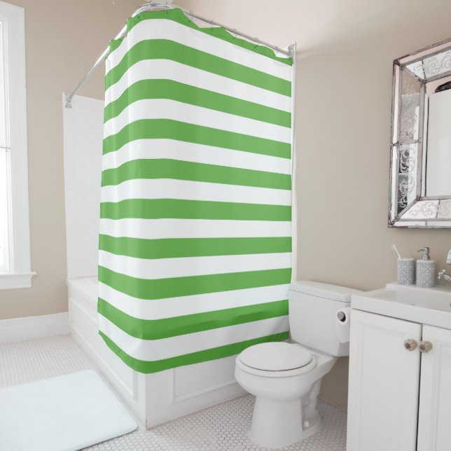 Green and White Stripes | Editable Colours Shower Curtain (In Situ)