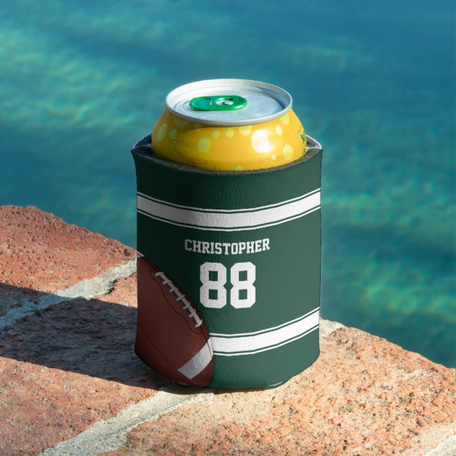Green and White Stripes Jersey Grid Iron Football Can Cooler (In Situ Pool)