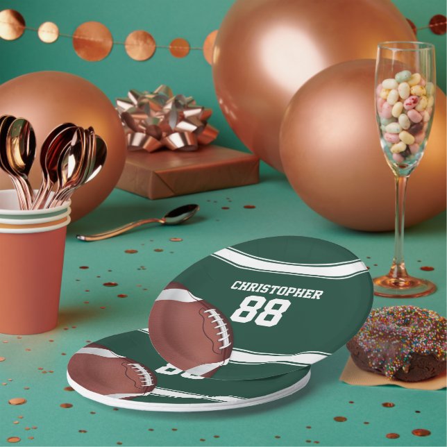 Green and White Stripes Jersey Grid Iron Football Paper Plate (Multi)