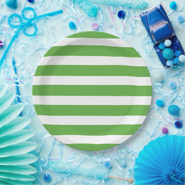 Green and White Stripes Paper Plate (Party)