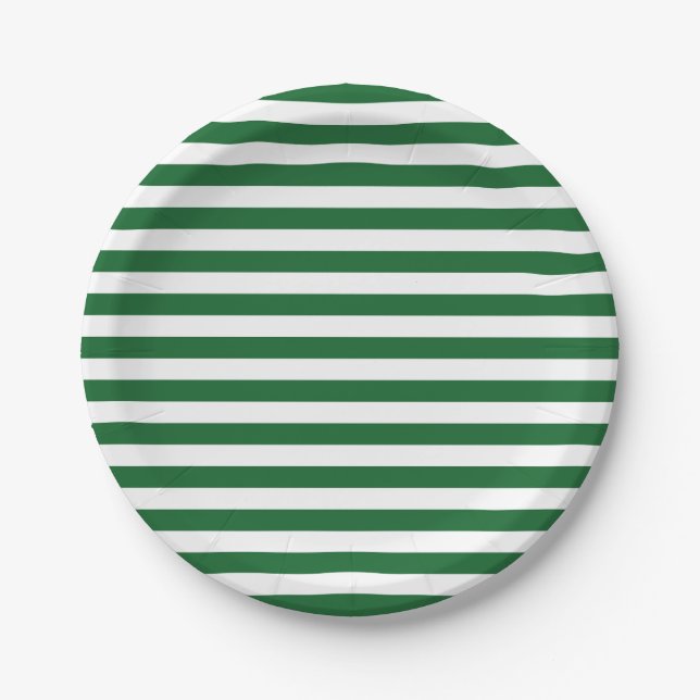 Green and White Stripes Paper Plates (Front)
