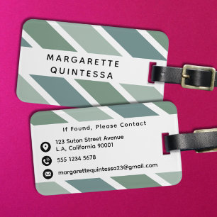Green and White Stripes Pattern Black Typography Luggage Tag