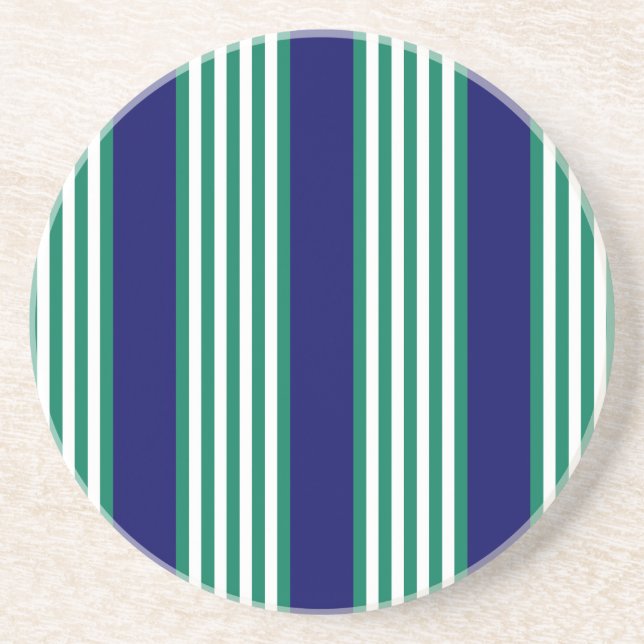 Green and white stripes pattern with navy blue coaster (Front)