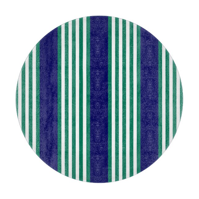 Green and white stripes pattern with navy blue cutting board (Front)