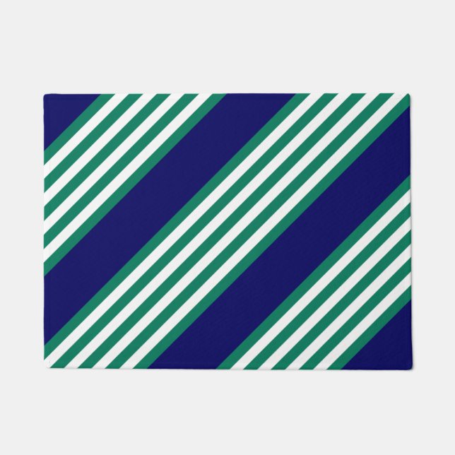 Green and white stripes pattern with navy blue doormat (Front)