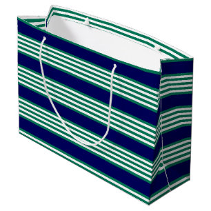 Green and white stripes pattern with navy blue large gift bag