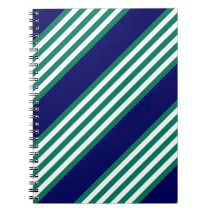 Green and white stripes pattern with navy blue notebook