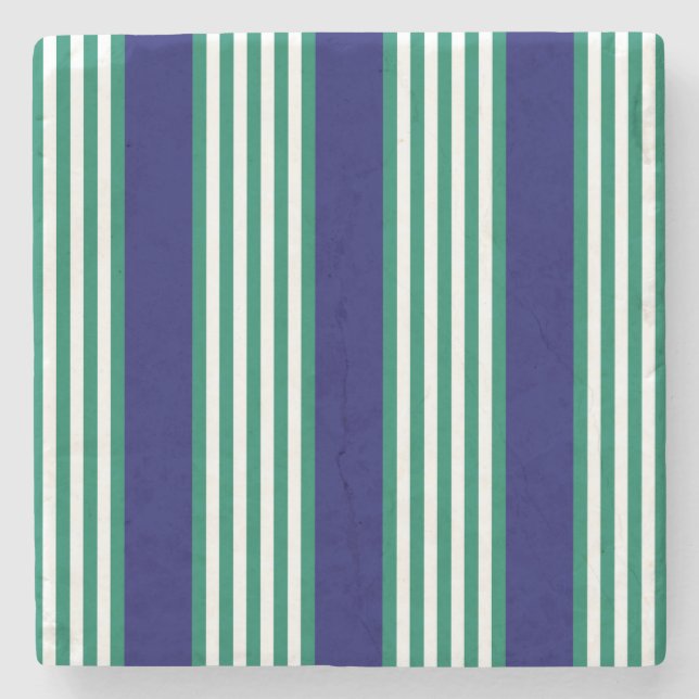 Green and white stripes pattern with navy blue stone coaster (Front)
